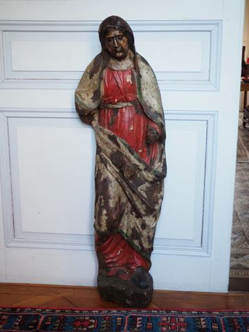 Groupe en bois sculpté en partie polychrome représentant Sainte-A...