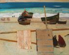 René GENIS (1922-2004)
Barques sur la plage à Nazaré
Huile sur to...